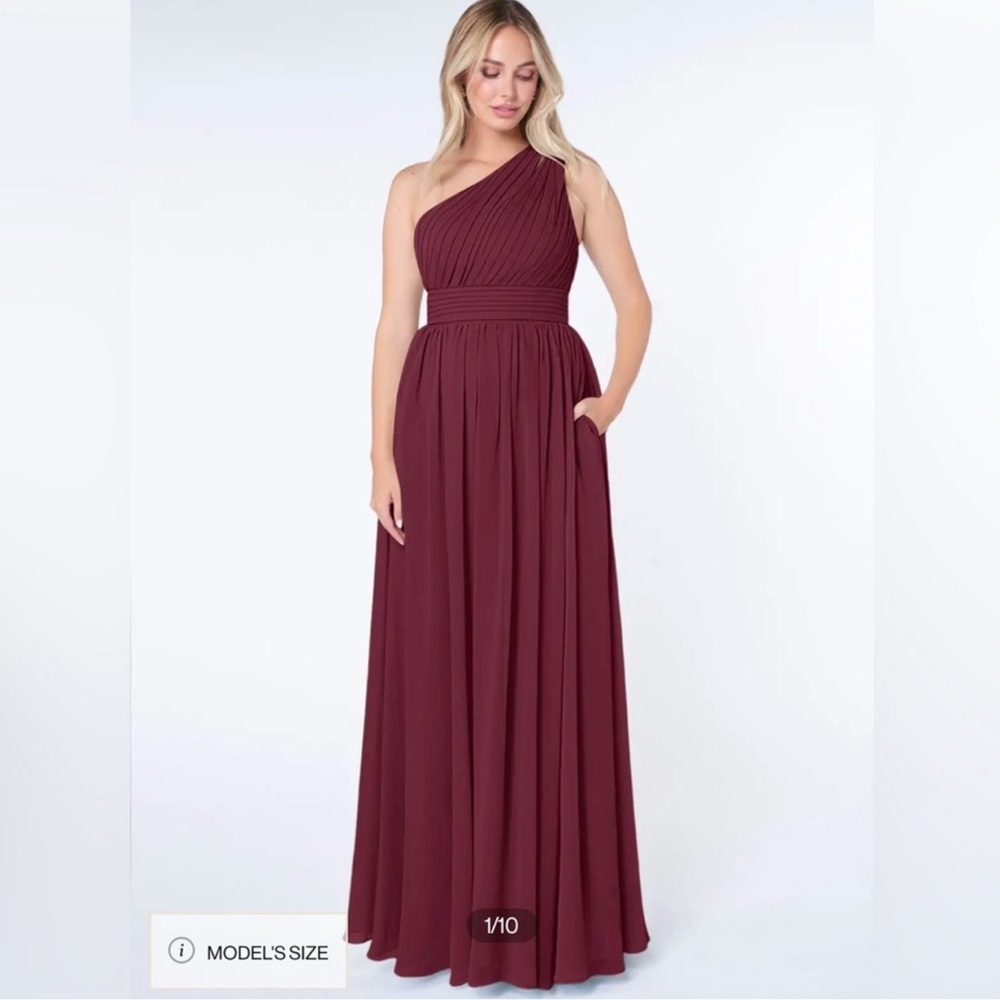 Azazie Molly Cabernet One-Shoulder A-Line Wedding or Formal Dress, Size 8